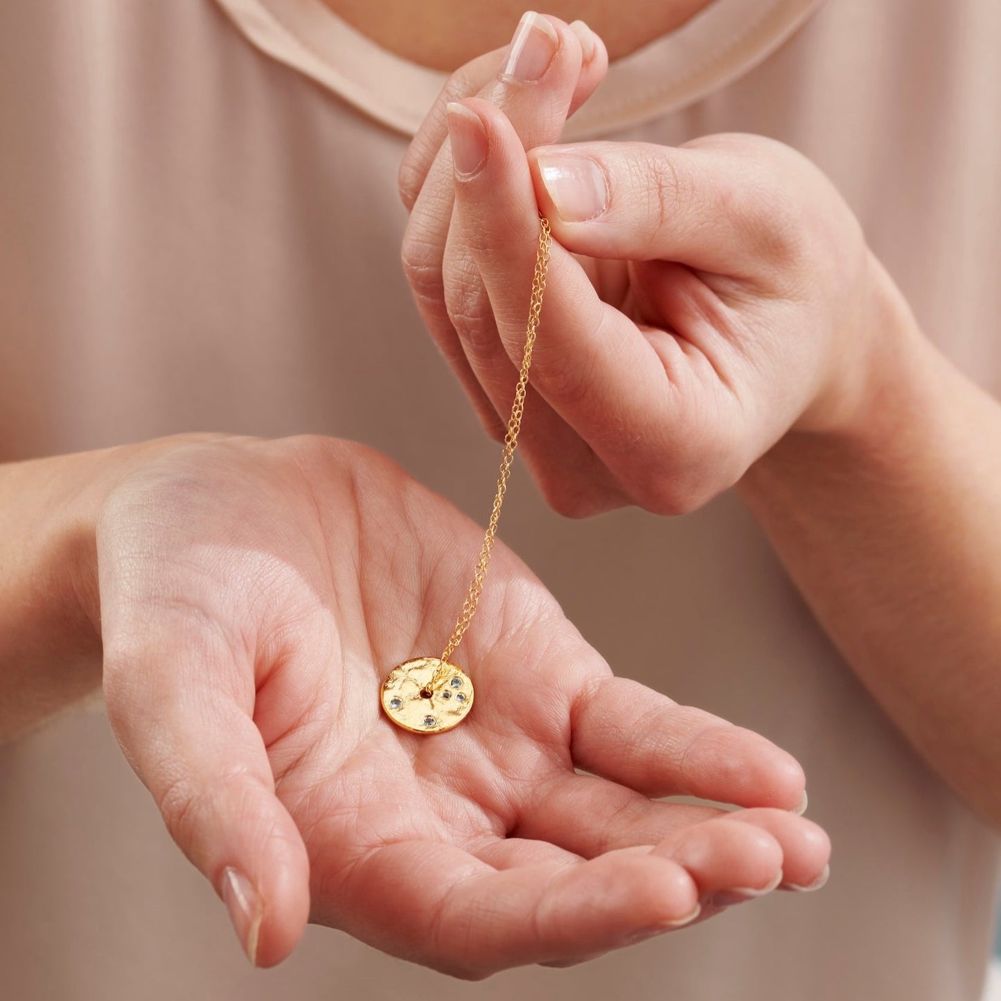 March Aquamarine Birthstone Spinner Pendant Necklace in 18 Carat Gold Vermeil