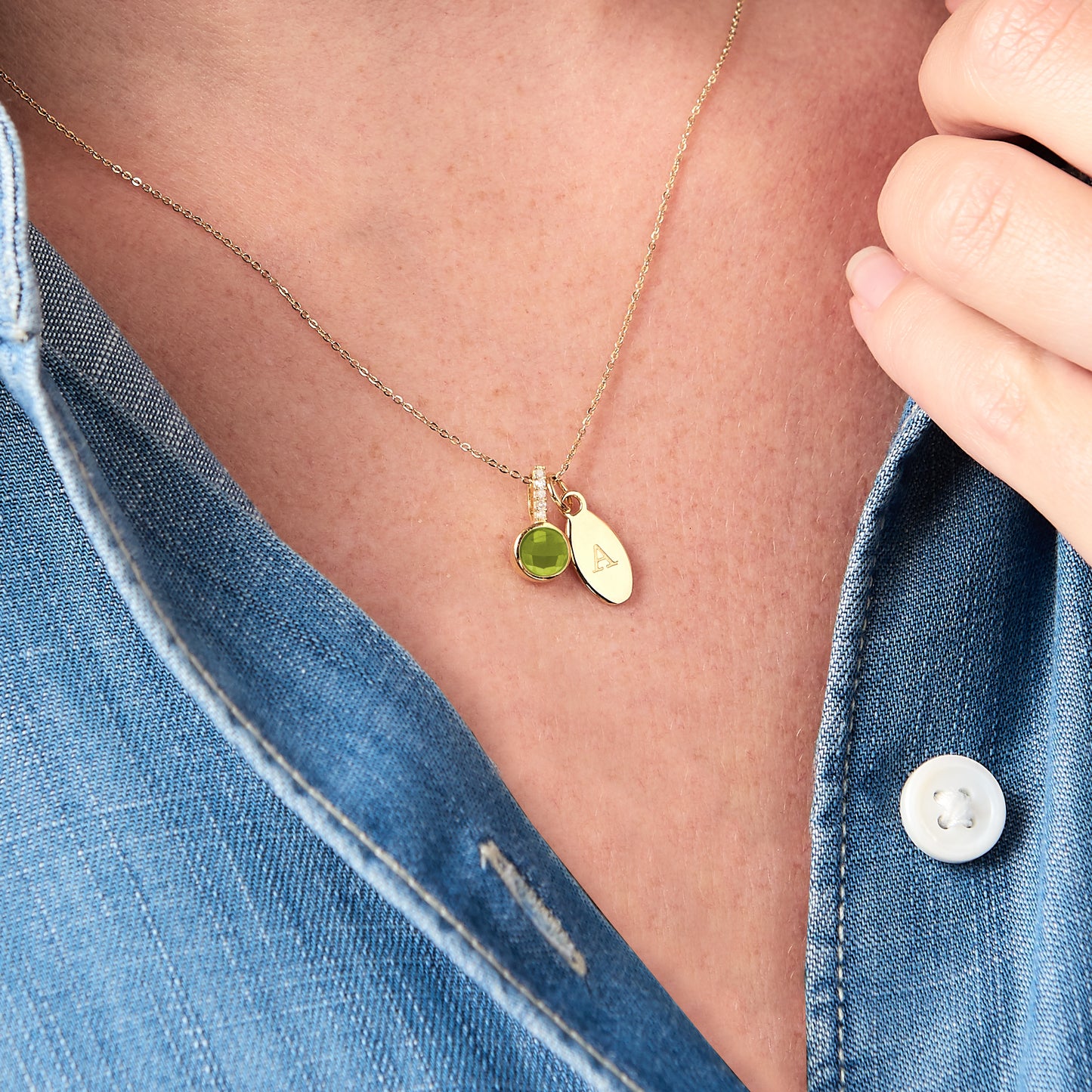 Peridot Birthstone Necklace for August with Diamonds in 18 Carat Gold Vermeil