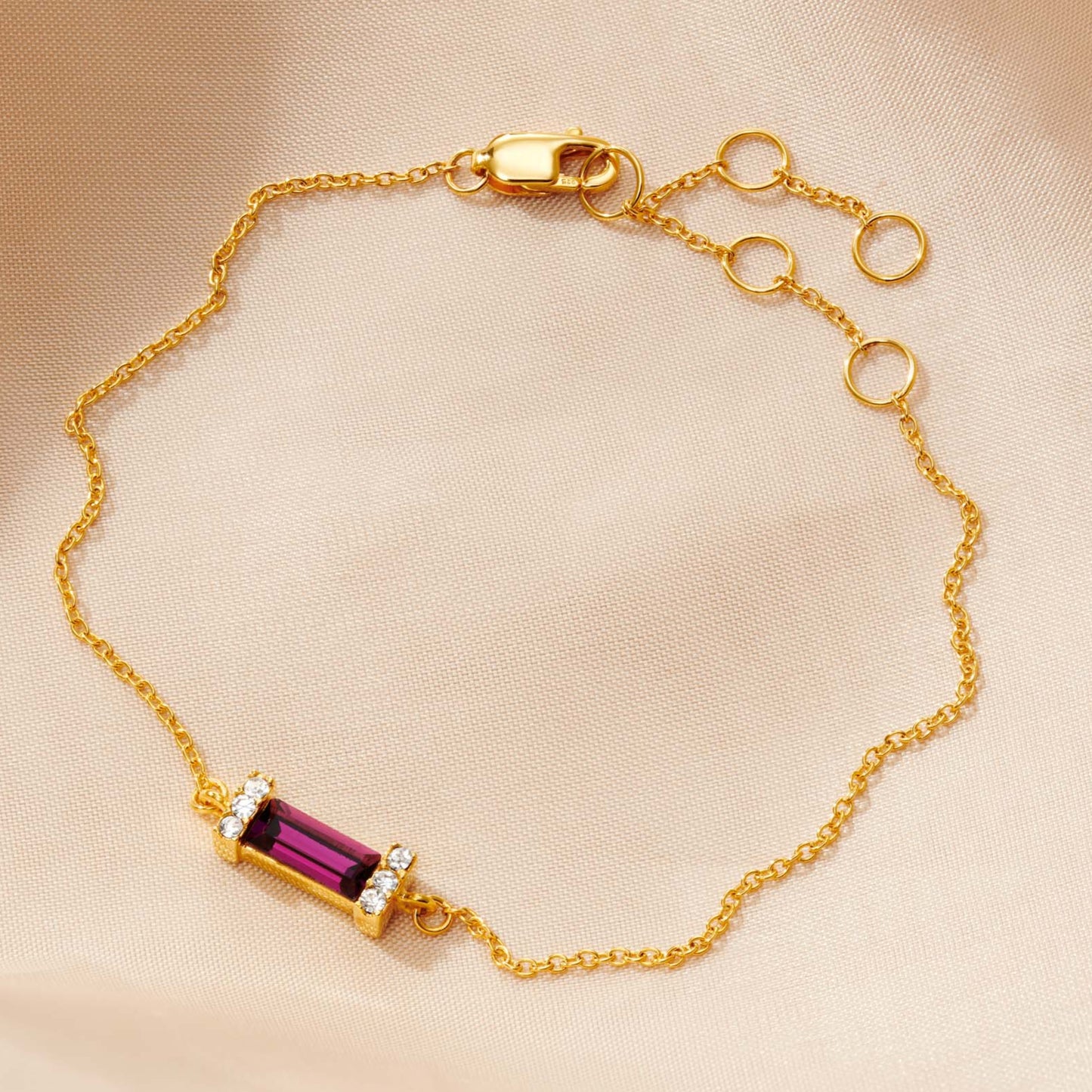 Amethyst February Birthstone Baguette Bracelet in Gold Vermeil