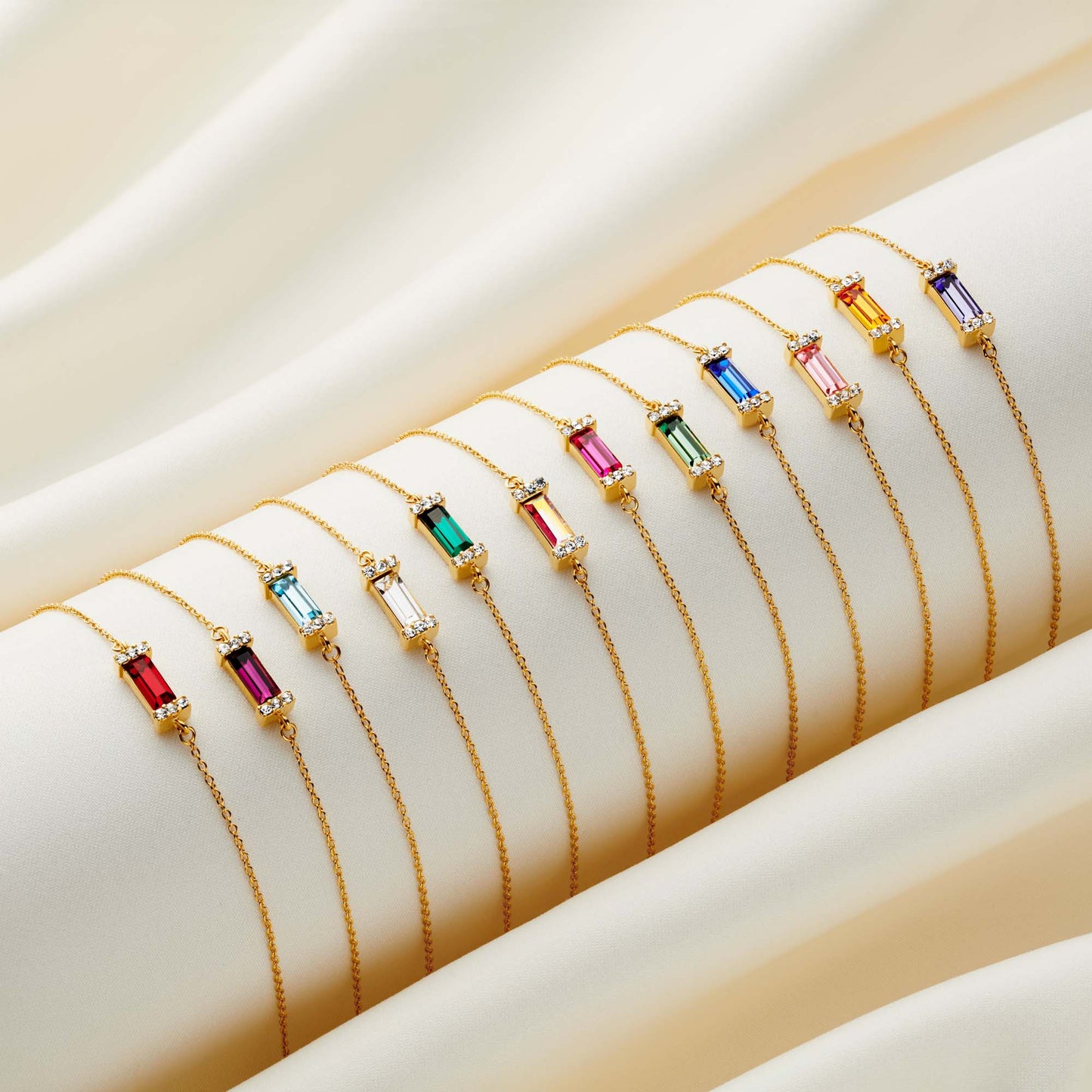 Baguette birthstone bracelets in gold