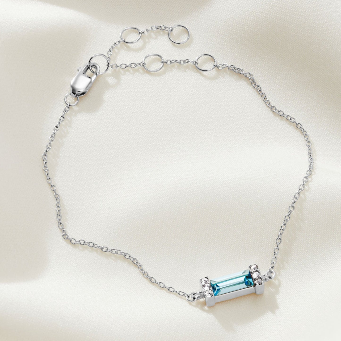 Aquamarine March Birthstone Baguette Bracelet in Sterling Silver