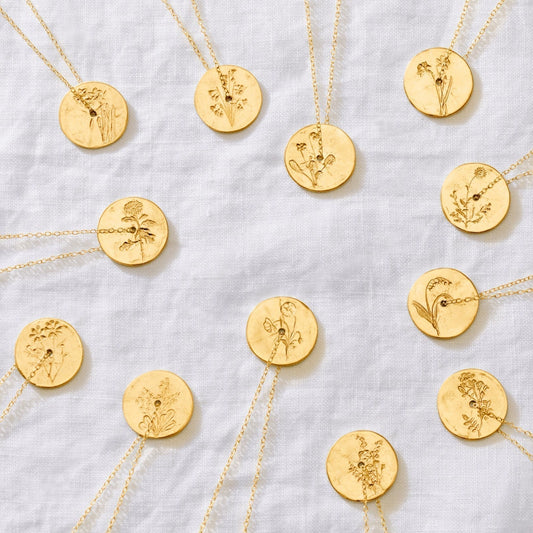 Gold birth flower necklaces