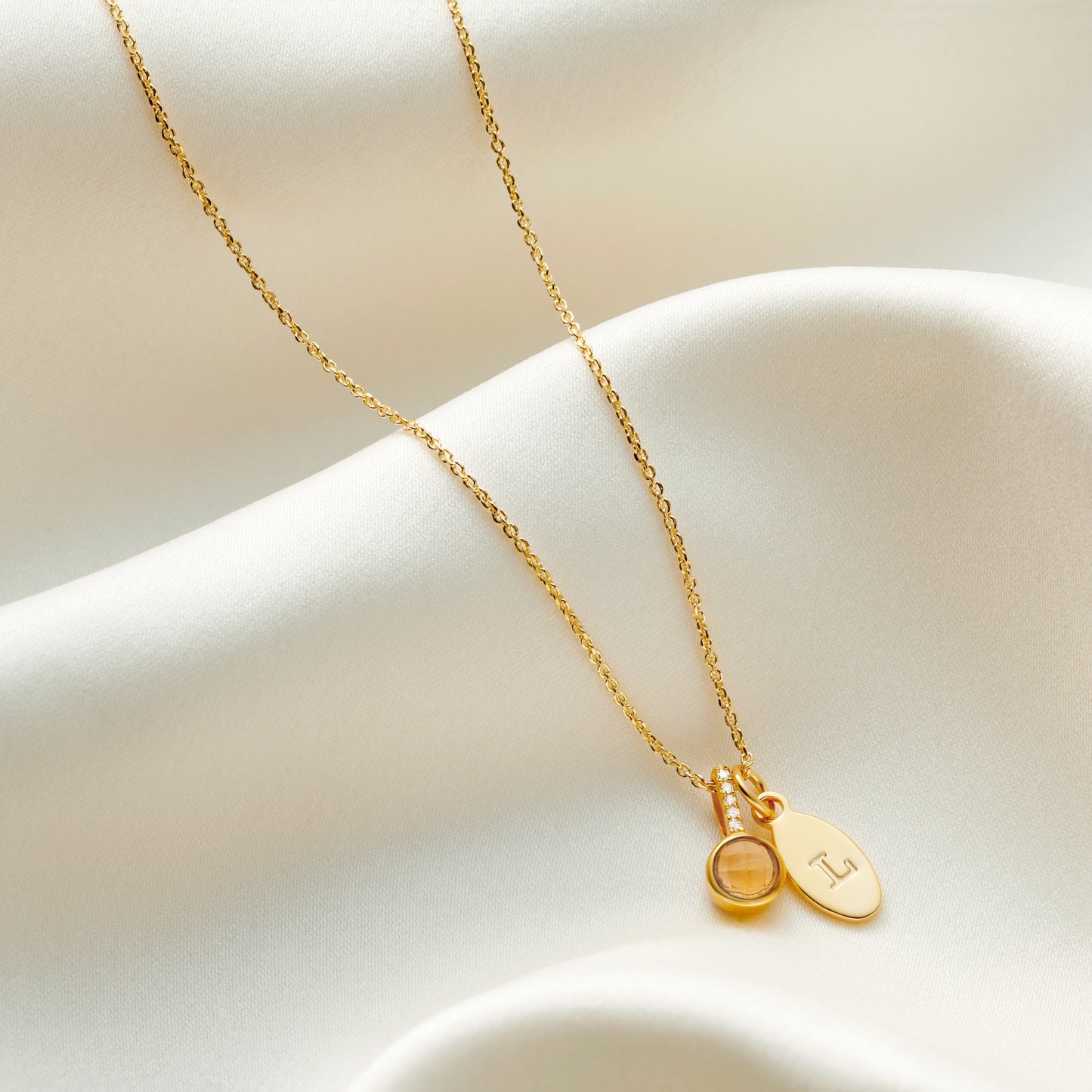 Citrine Birthstone Necklace for November with Diamonds in 18 Carat Gold Vermeil