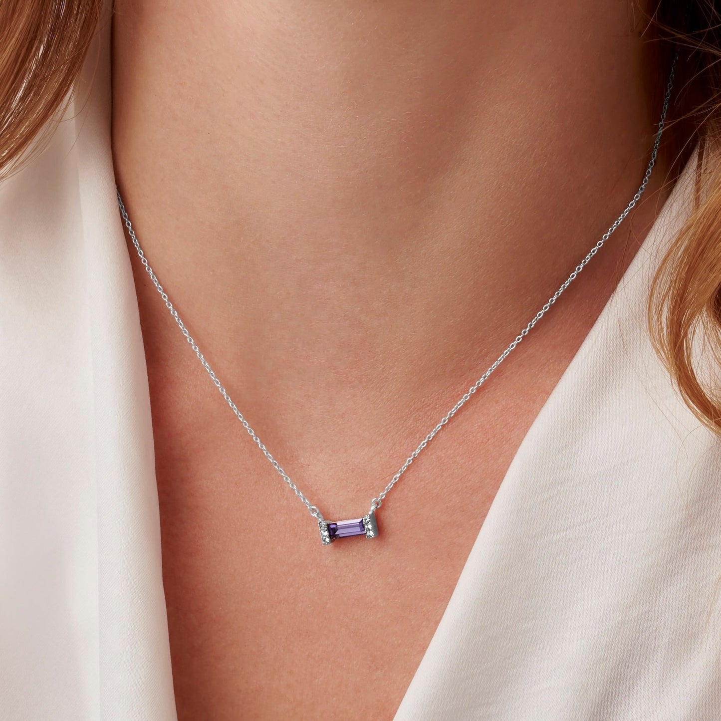 December Tanzanite Birthstone Baguette Necklace in Sterling Silver