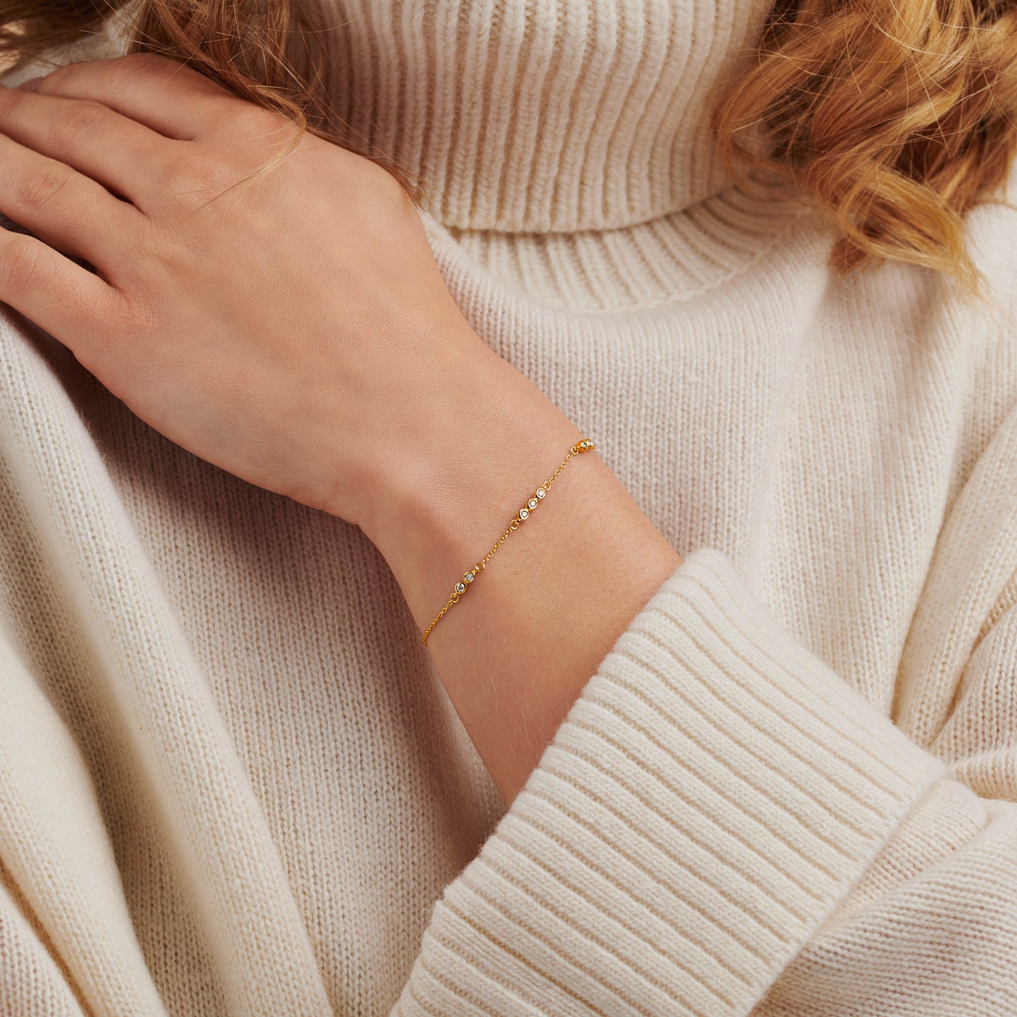 7 diamond station bracelet in gold vermeil for 70th birthday gift