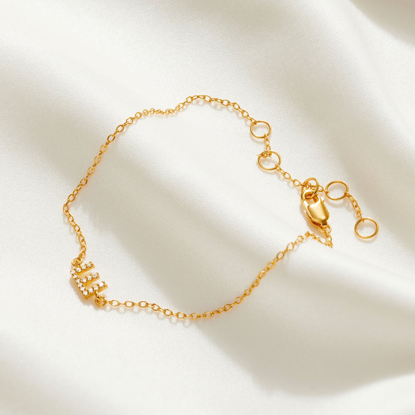 Real Diamond Initial Letter Bracelet in Gold Vermeil