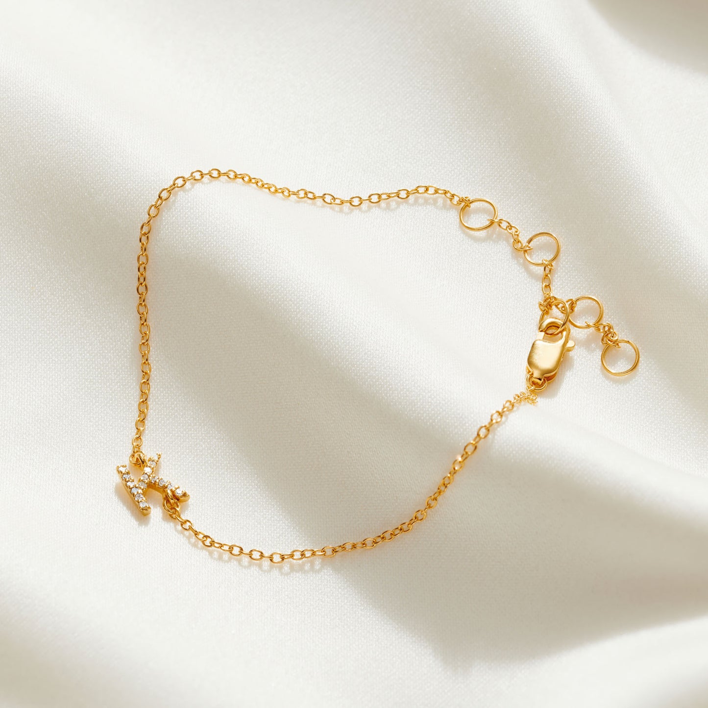 Real Diamond Initial Letter Bracelet in Gold Vermeil