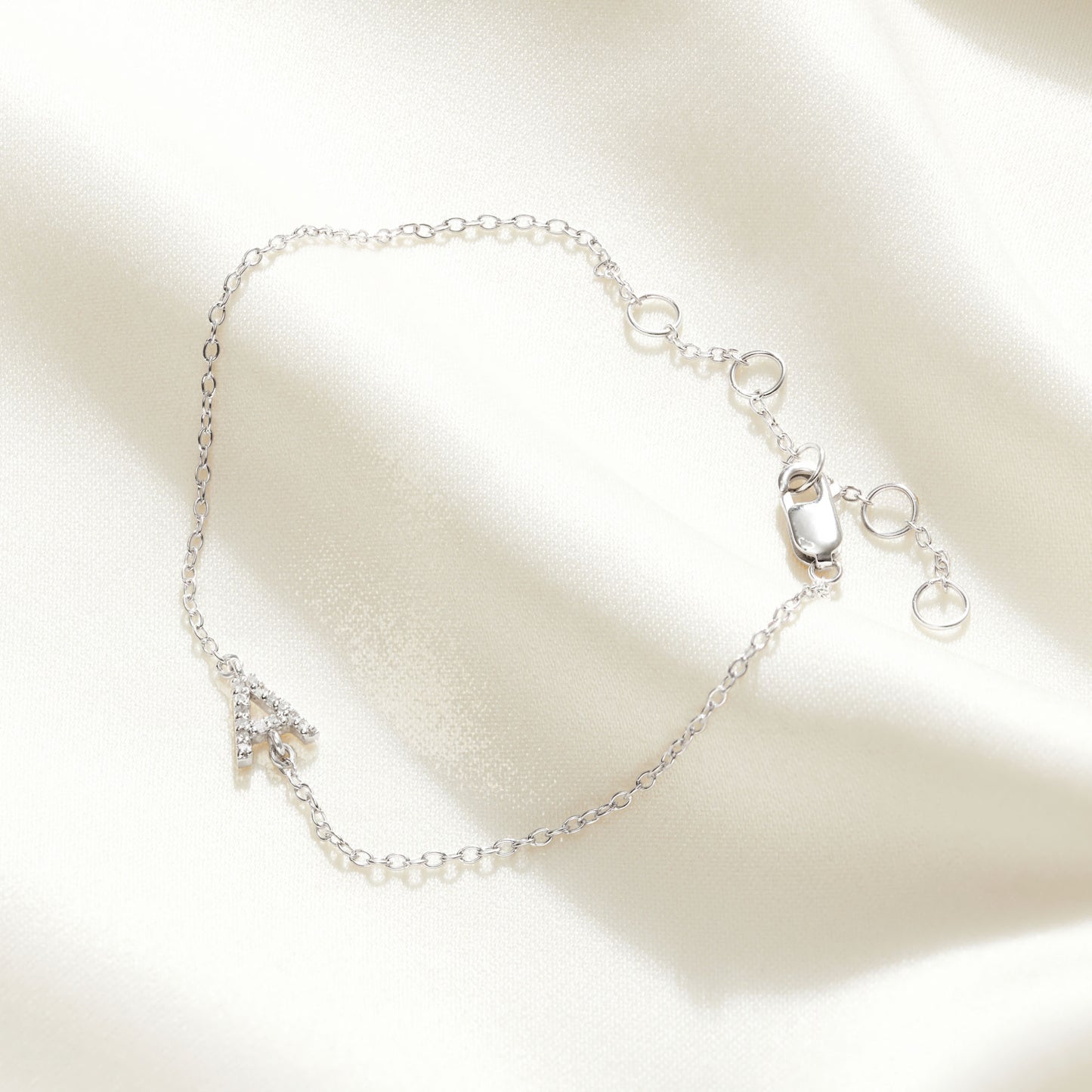 Real Diamond Initial Letter Bracelet in Sterling Silver