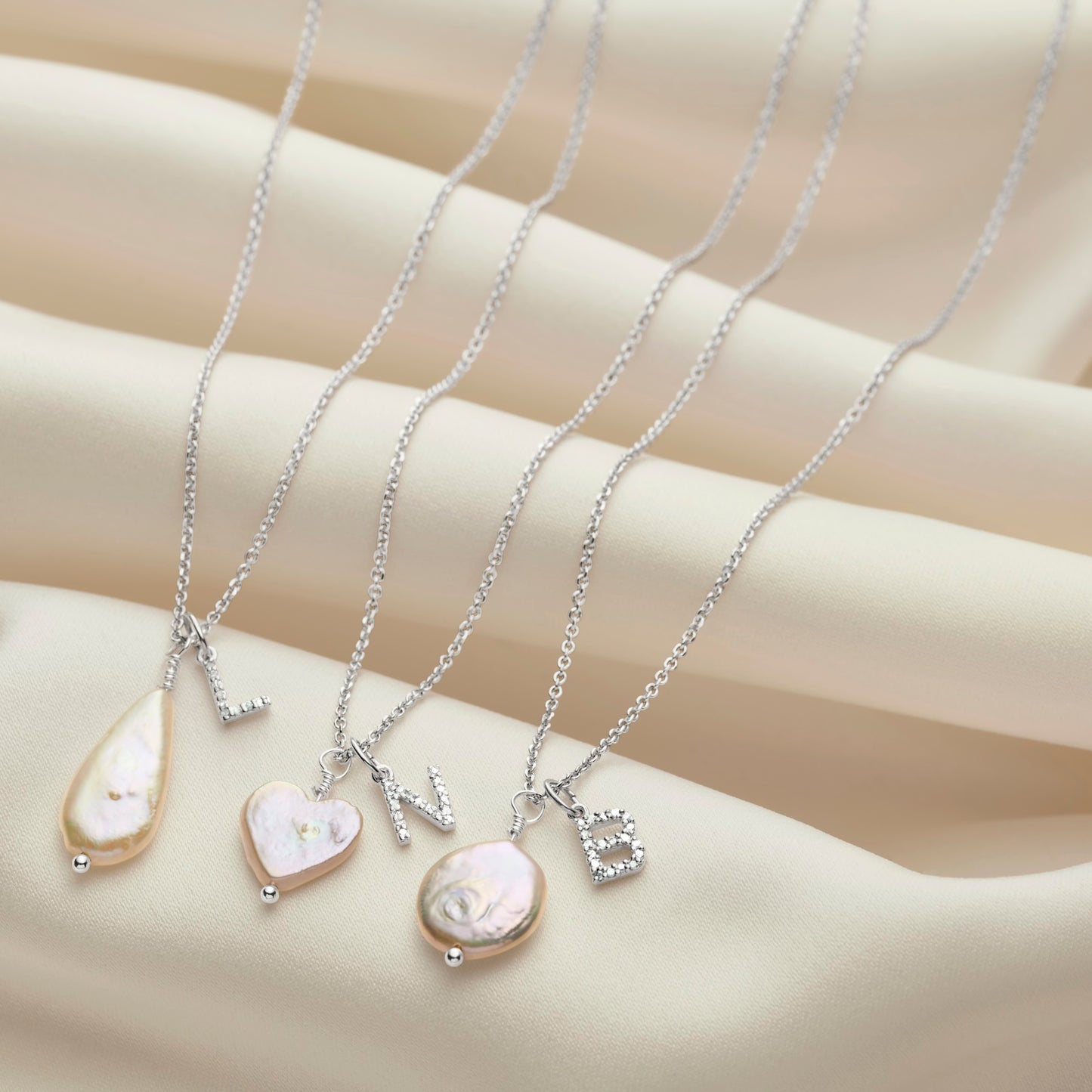 Diamond Initial Pendant with Freshwater Pearl In Silver