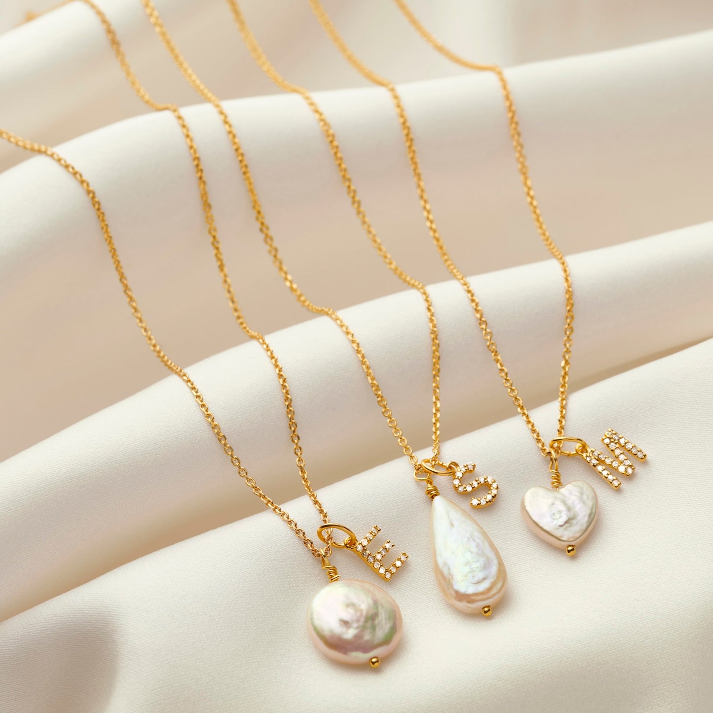 Diamond Initial and Freshwater Pearl Necklace in Gold Vermeil