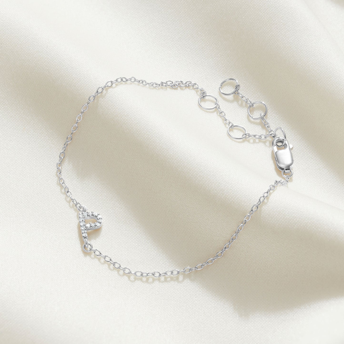Real Diamond Initial Letter Bracelet in Sterling Silver