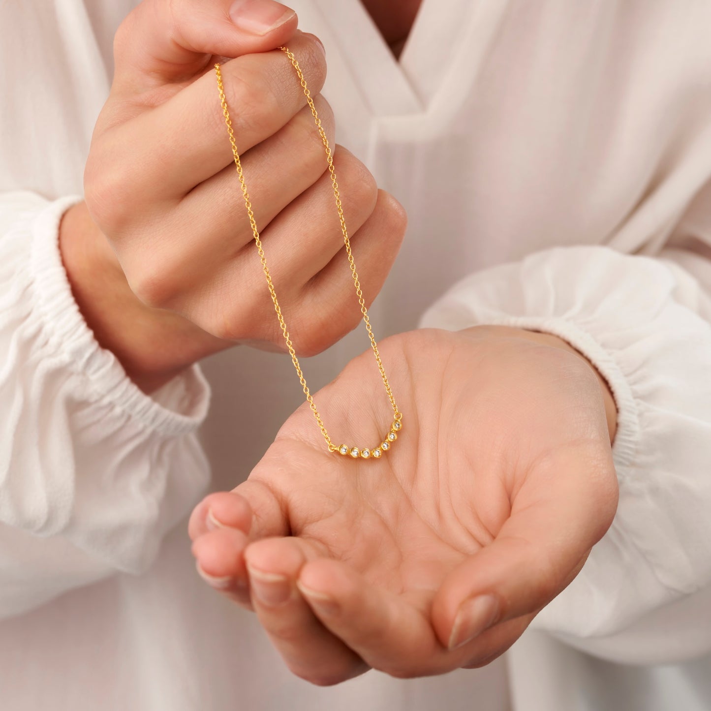 7 diamond necklace for 70th birthday gift in gold vermeil on a dainty trace chain