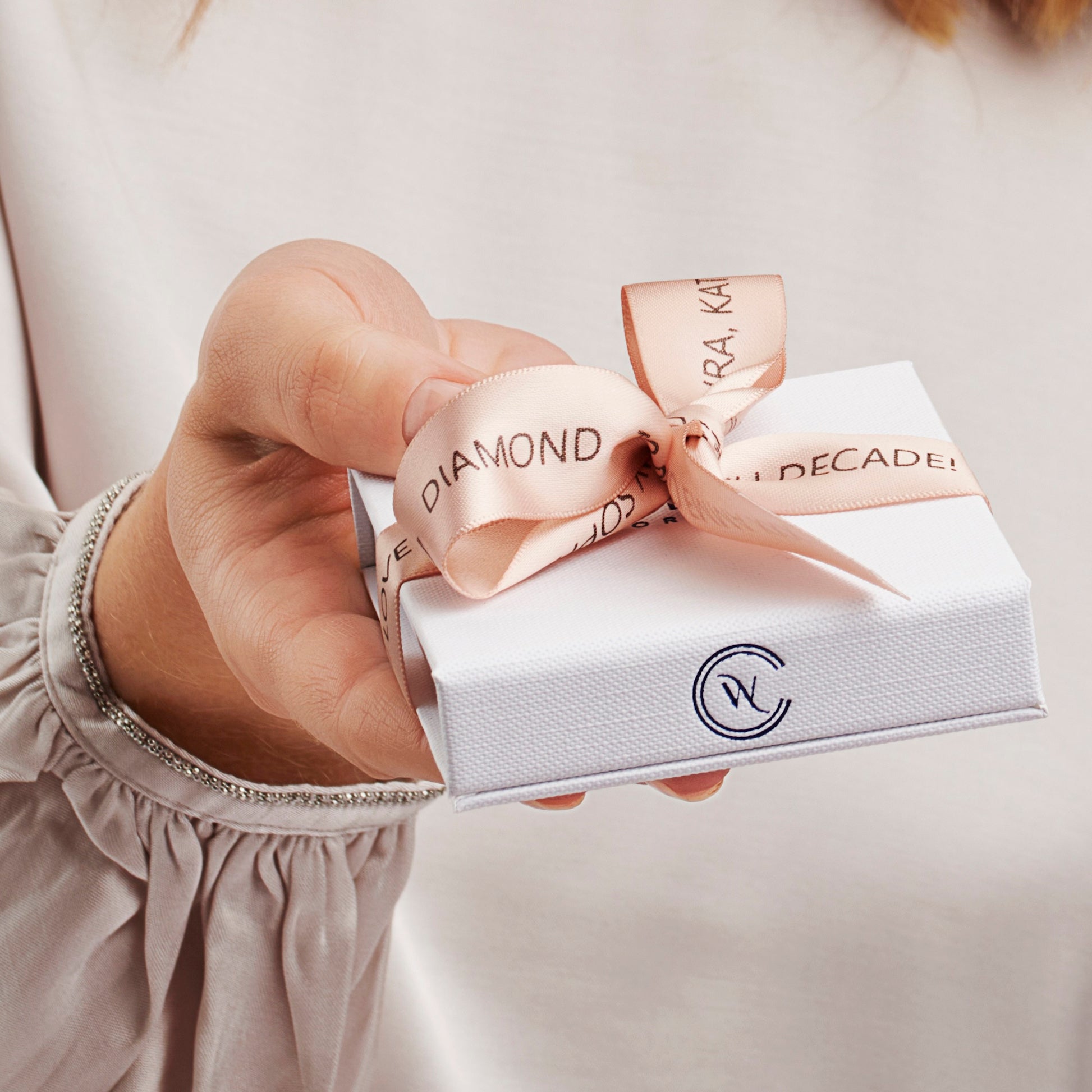 21 st birthday gift box with blush pink printed ribbon
