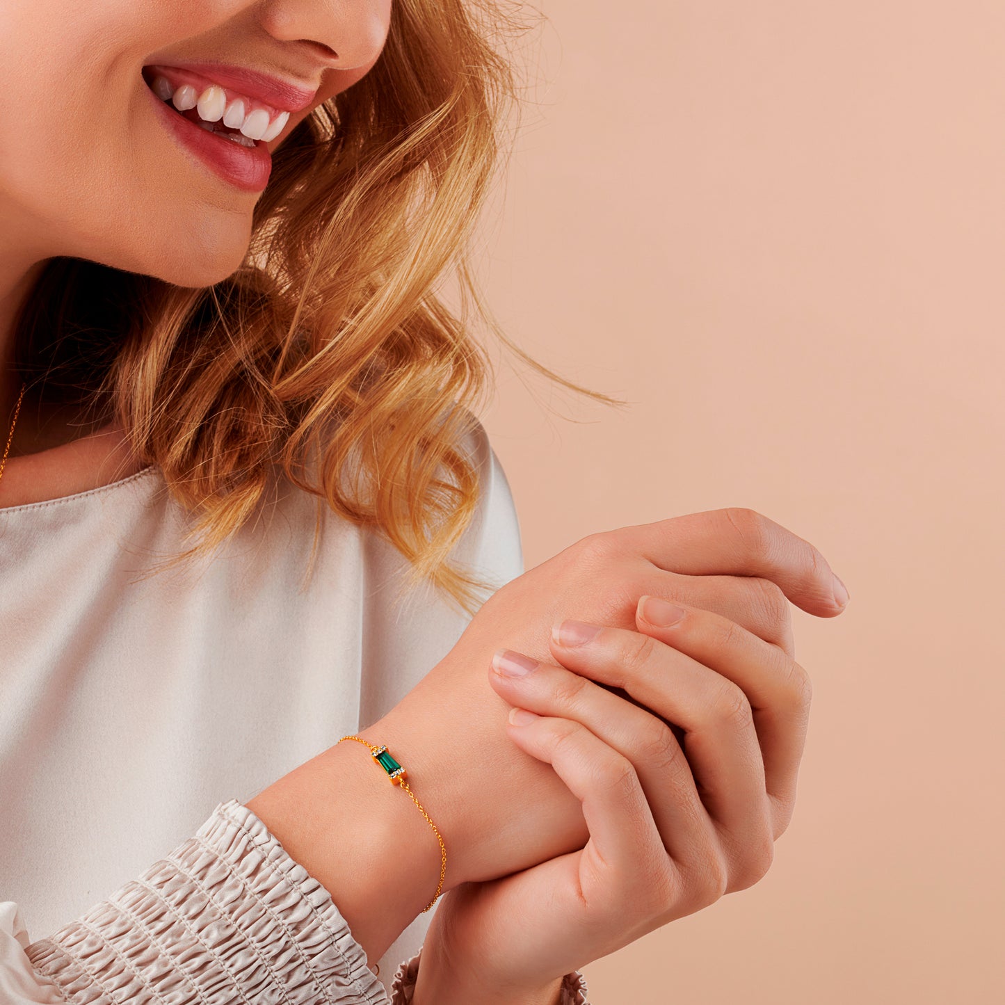 Emerald May Birthstone Baguette Bracelet in Gold Vermeil