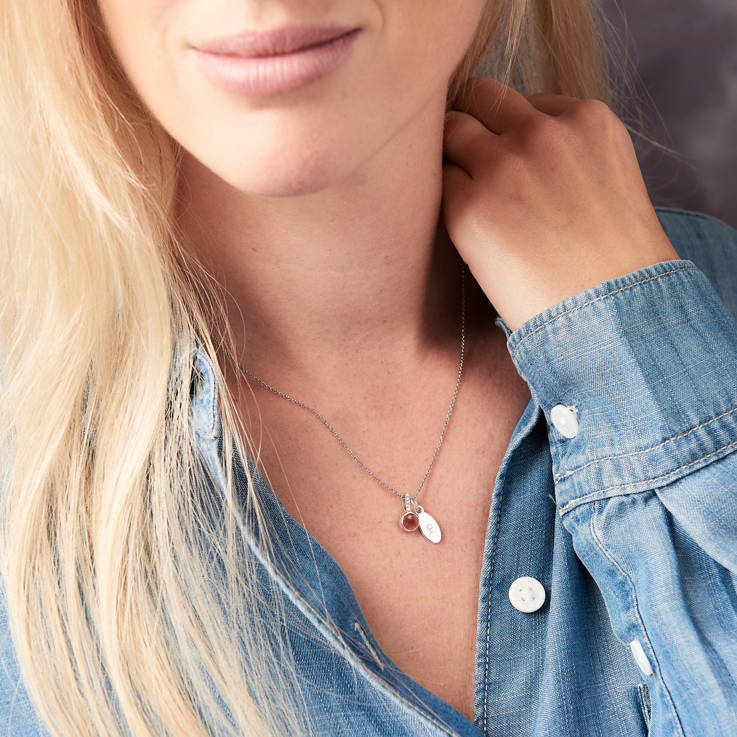 Garnet Birthstone Necklace for January with Diamonds in Sterling Silver