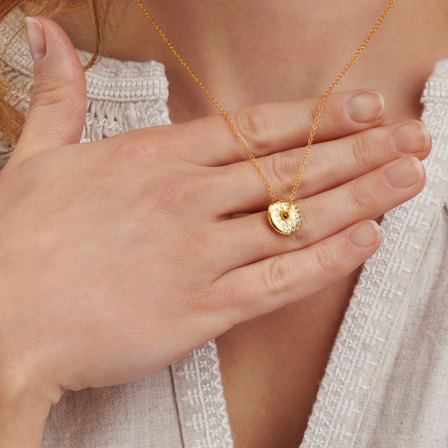 Waxing Gibbous Moon Phase Necklace with Diamonds in Gold Vermeil