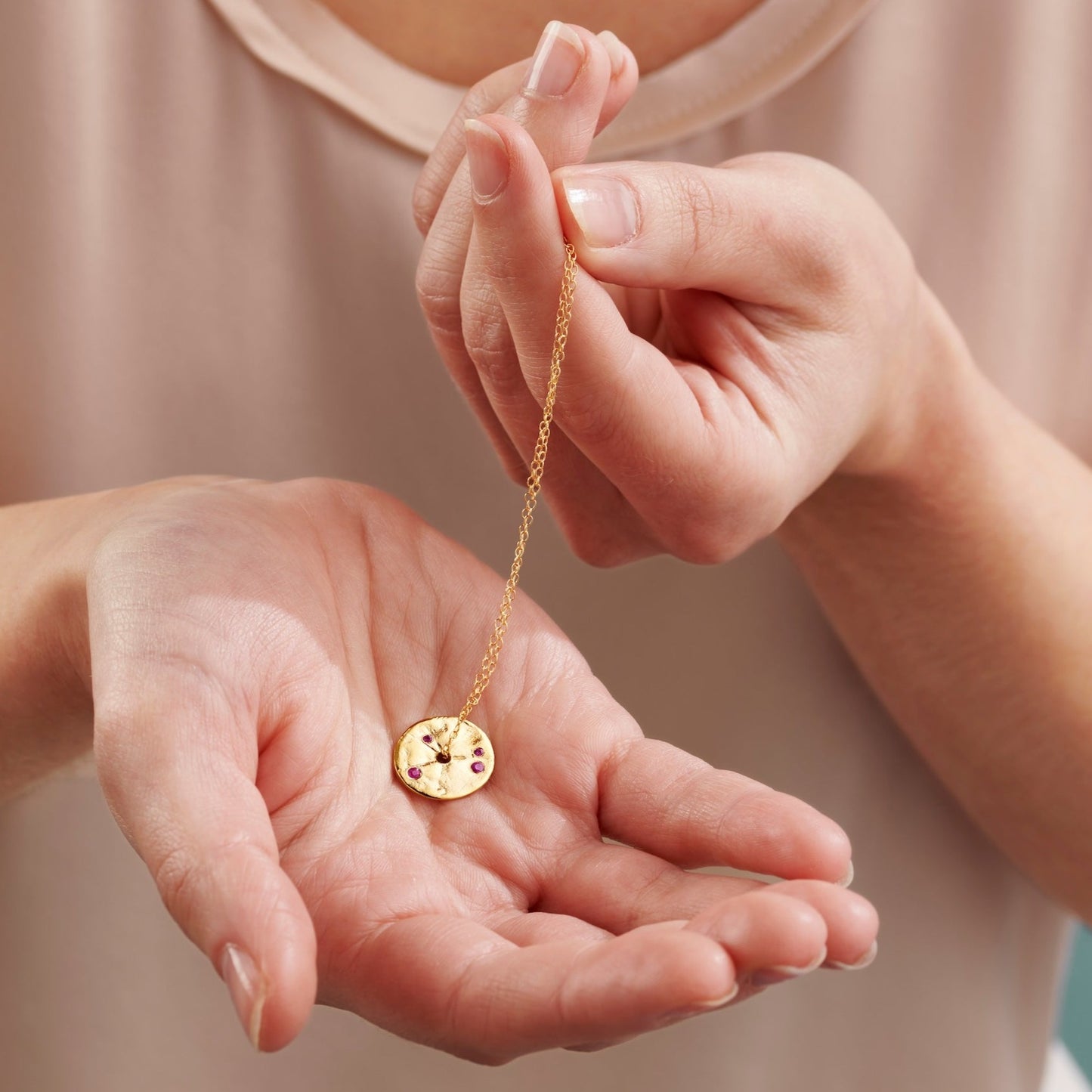 July Ruby Birthstone Spinner Pendant Necklace in 18 Carat Gold Vermeil