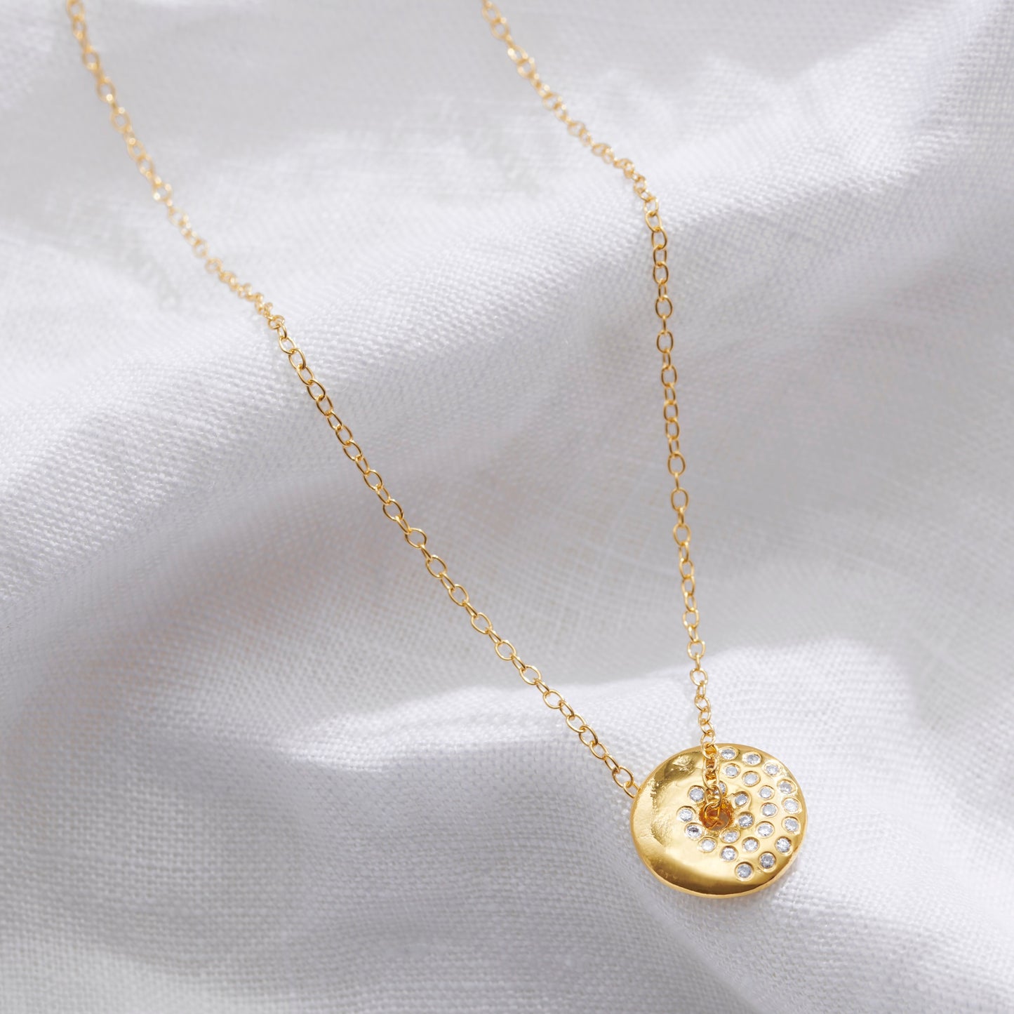 Waxing Gibbous Moon Phase Necklace with Diamonds in Gold Vermeil