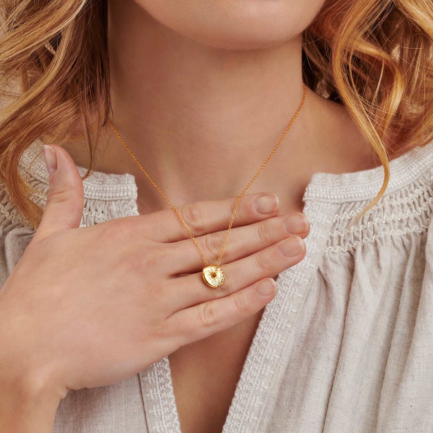 Waxing Gibbous Moon Phase Necklace with Diamonds in Gold Vermeil