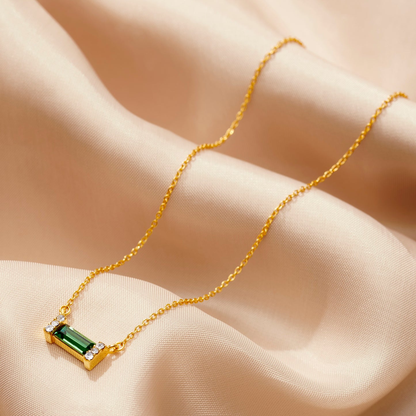 August Peridot Birthstone Baguette Necklace