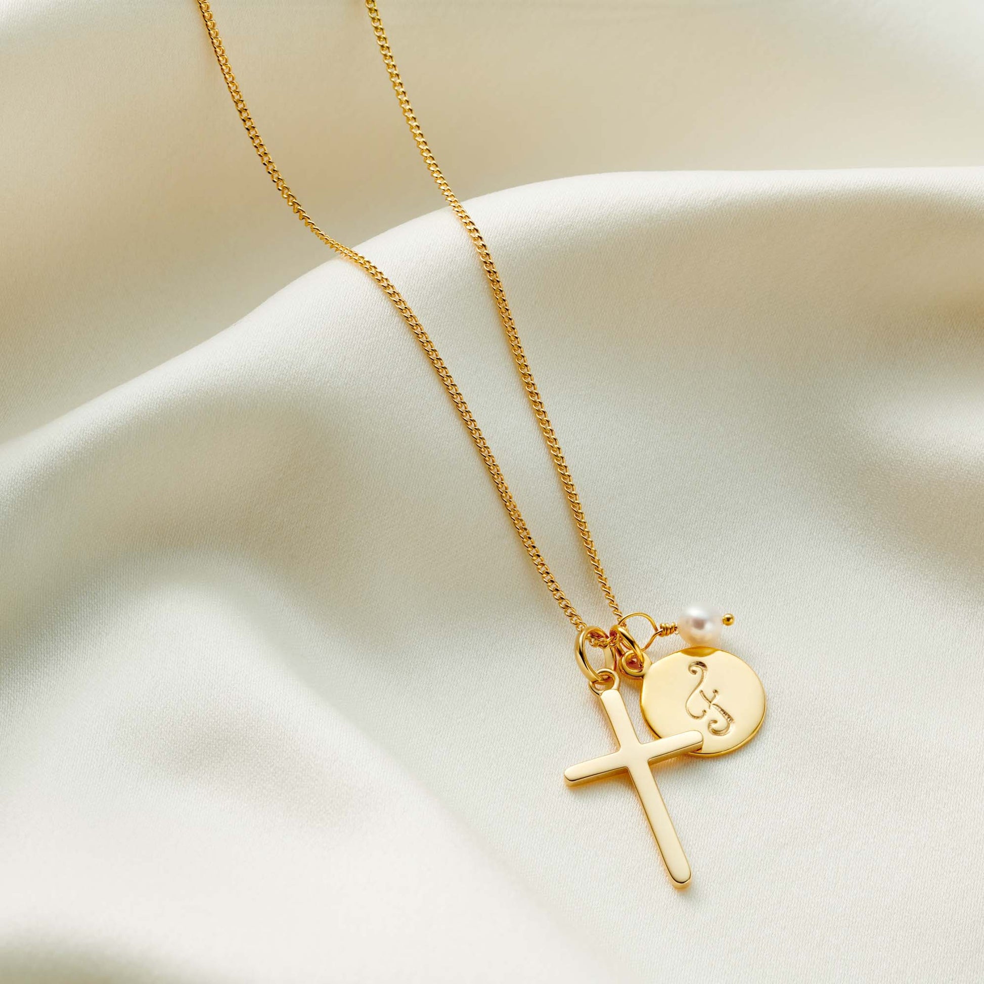 Personalised Gold Cross Necklace with Birthstones – Claudette