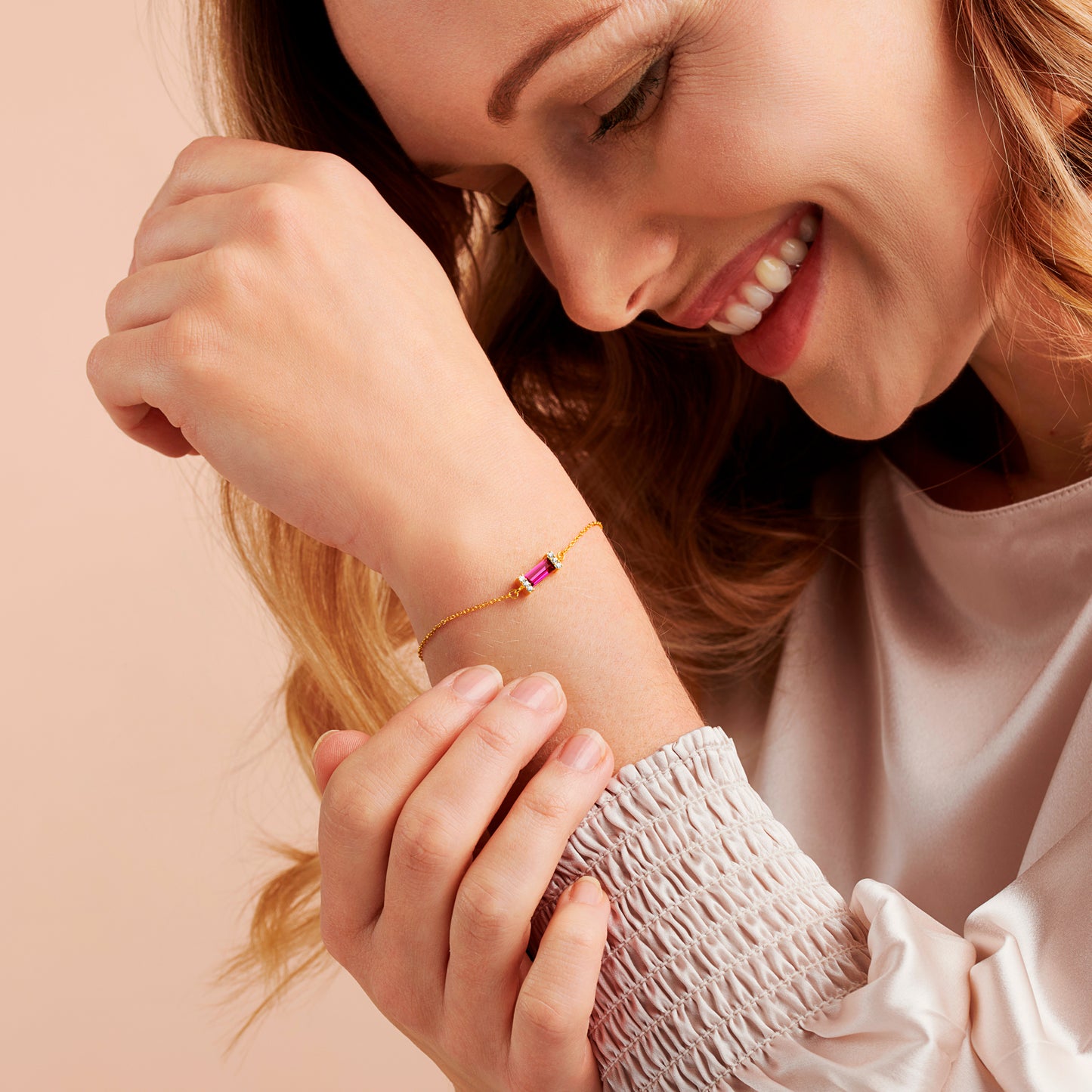 Ruby July Birthstone Baguette Bracelet in Gold Vermeil