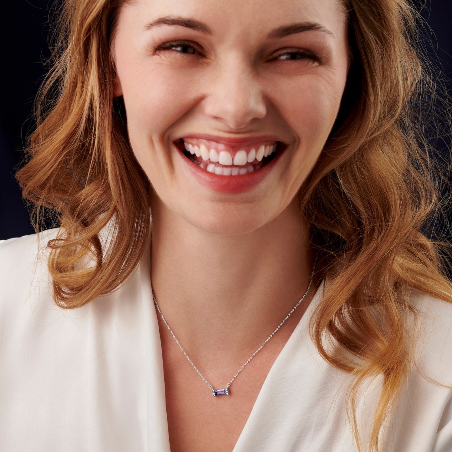 December Tanzanite Birthstone Baguette Necklace in Sterling Silver