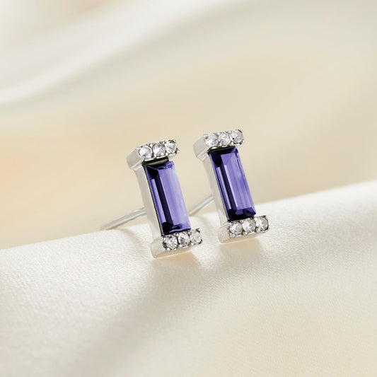 December Tanzanite Birthstone Baguette Stud Earring in Sterling Silver