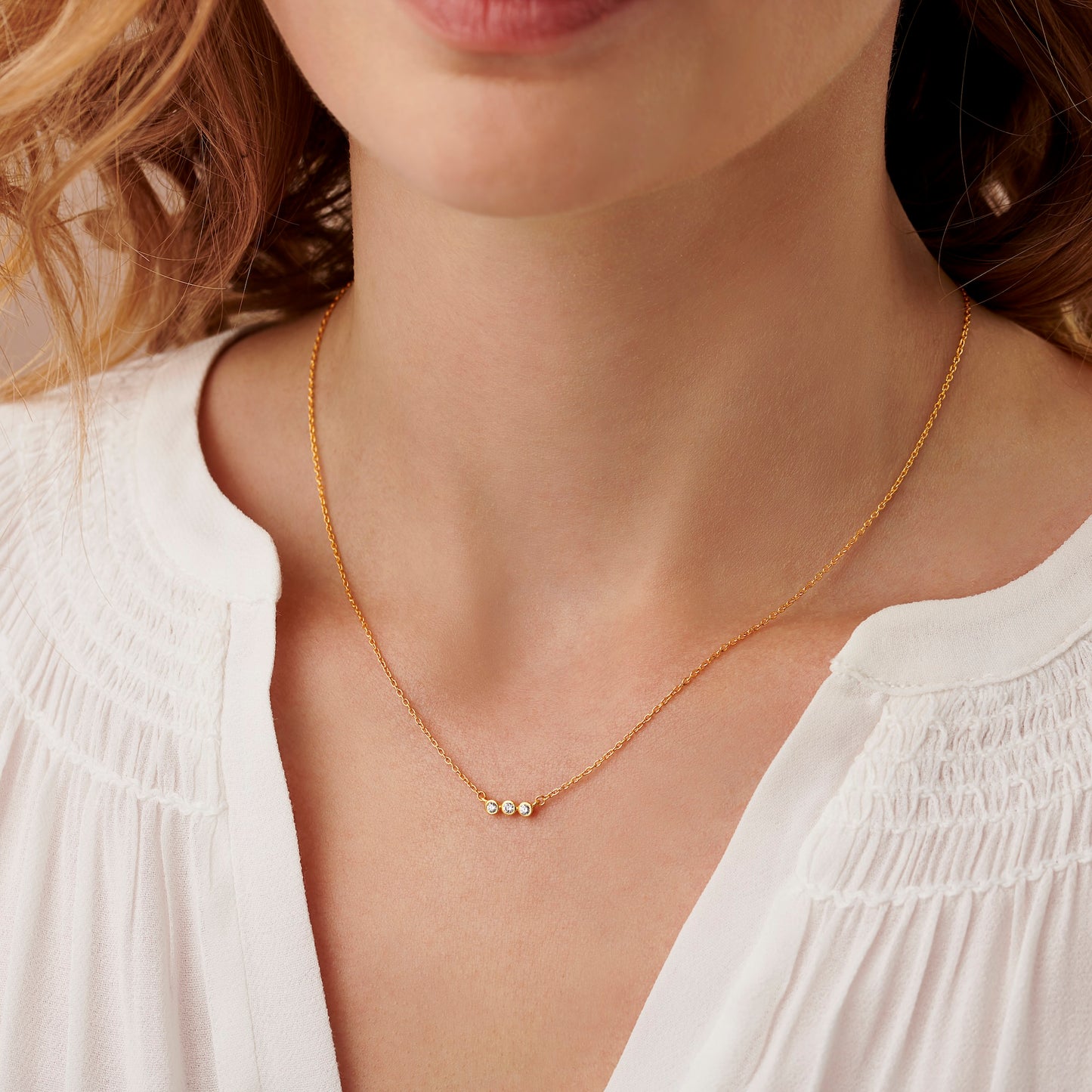 30th birthday three diamond necklace in gold vermeil by Claudette Worters