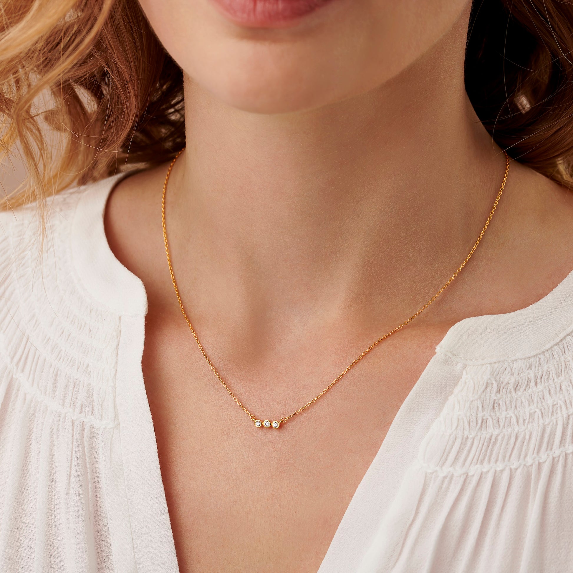 30th birthday three diamond necklace in gold vermeil by Claudette Worters