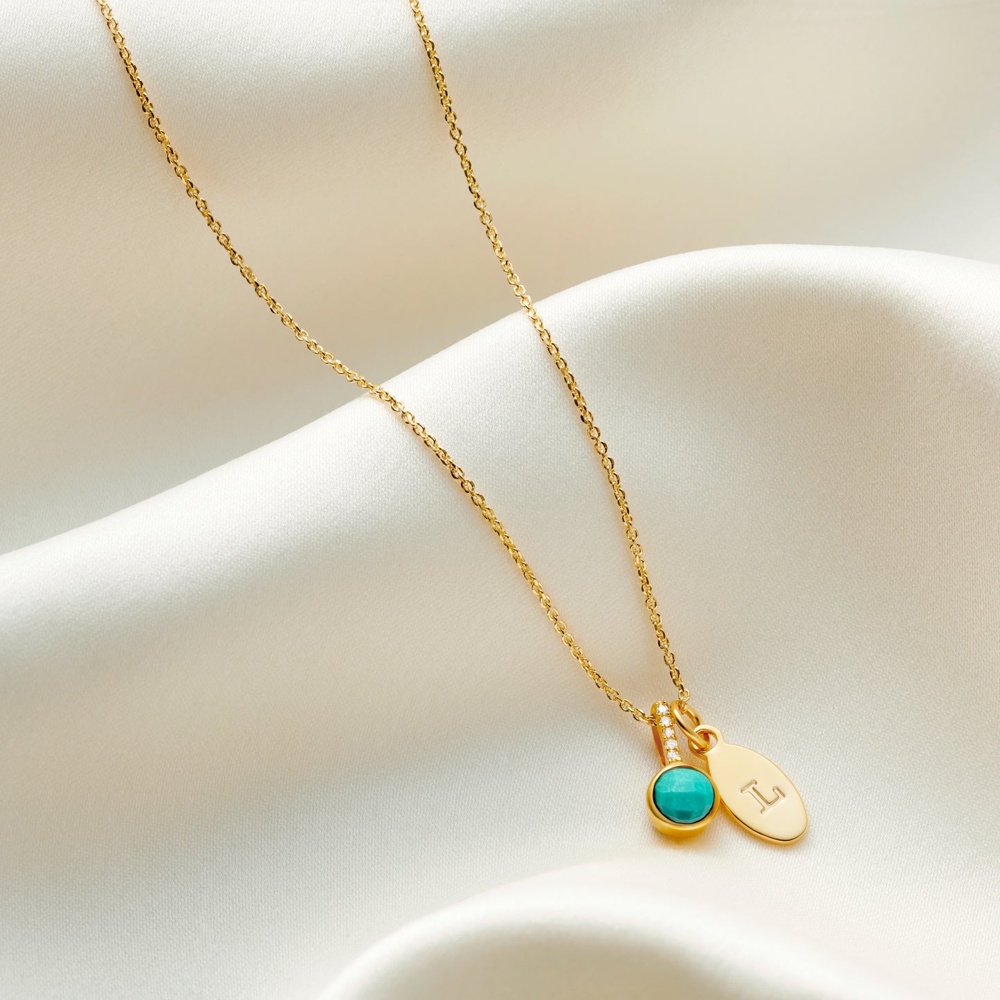 Turquoise Birthstone Necklace for December with Diamonds in 18 Carat Gold Vermeil