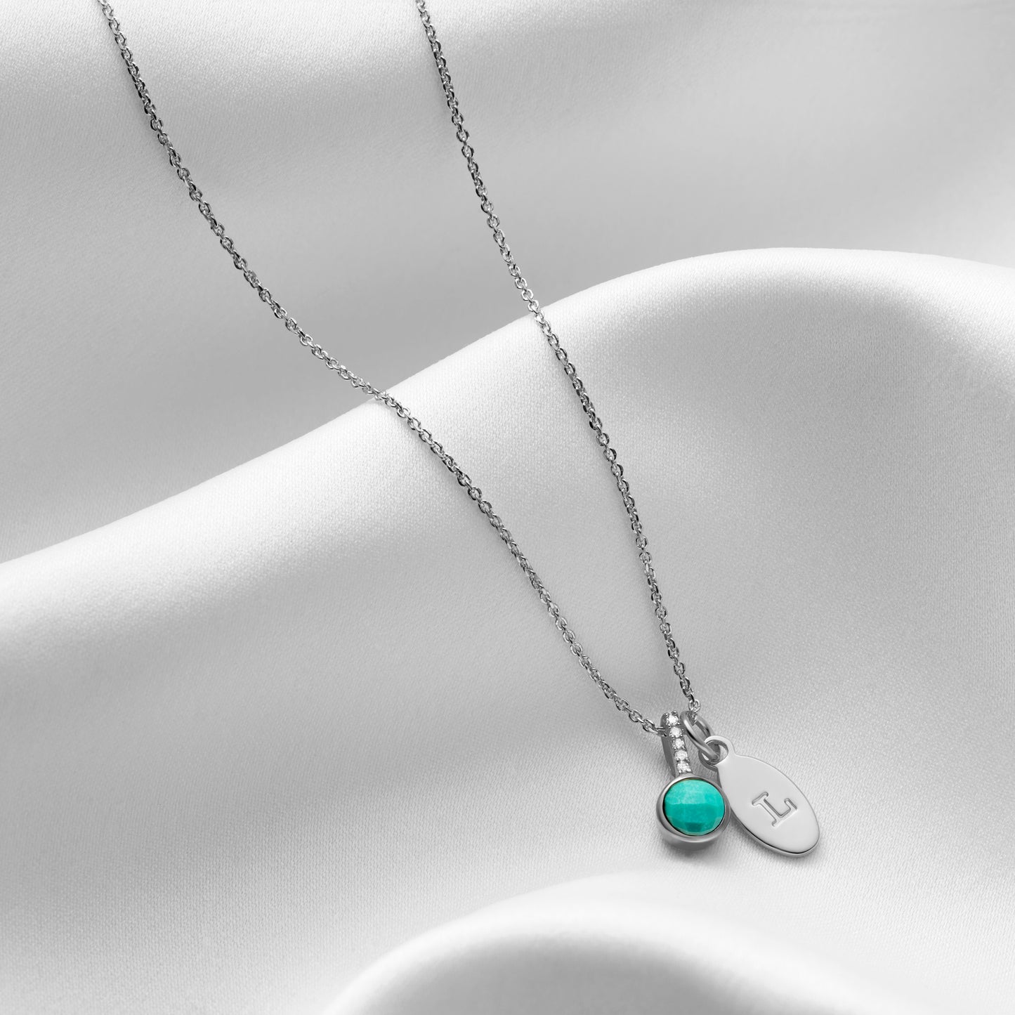 December Birthstone Necklace with Turquoise and Diamonds in Sterling Silver
