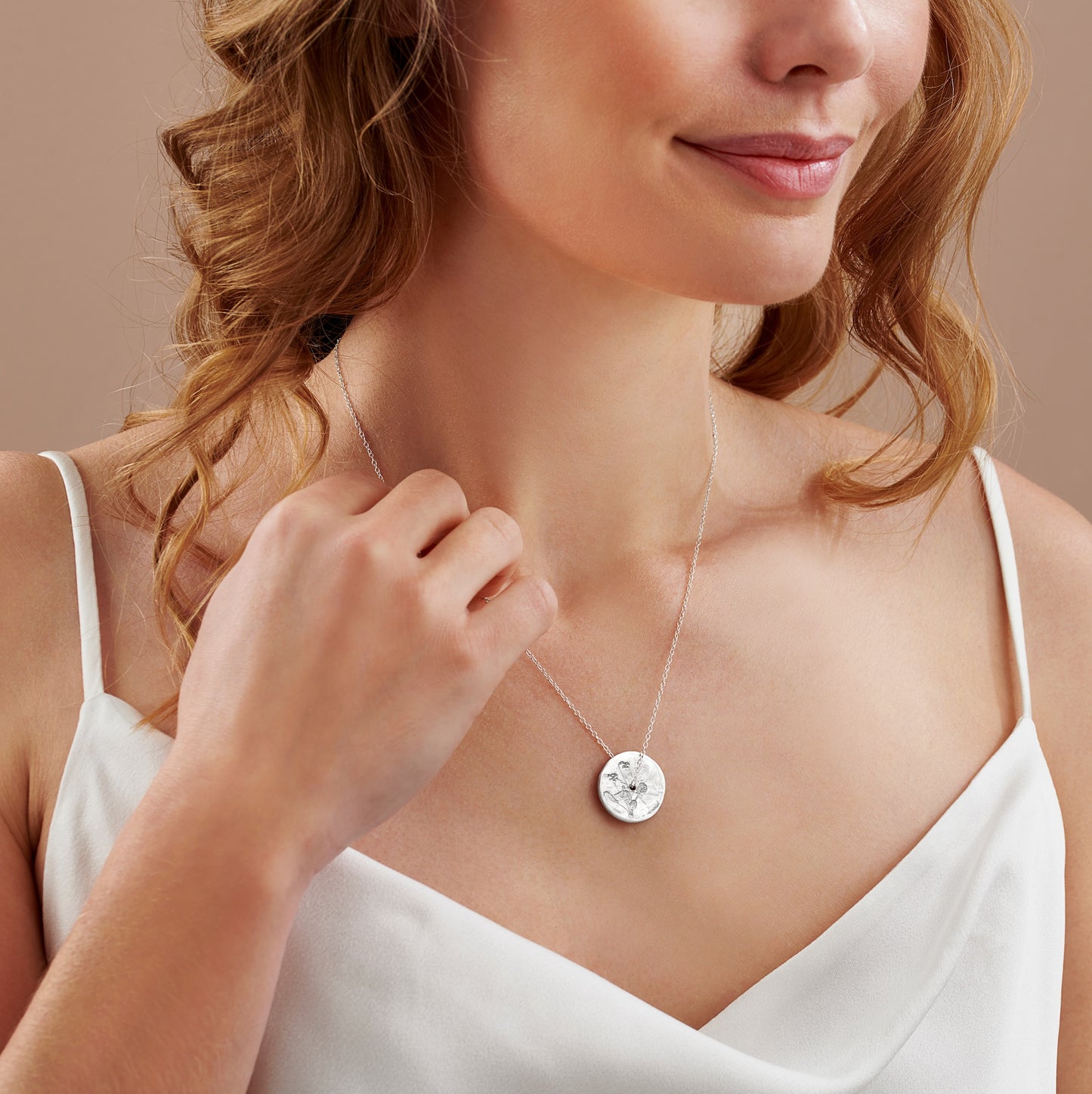 February Birth Flower Violet Pendant Necklace in Silver